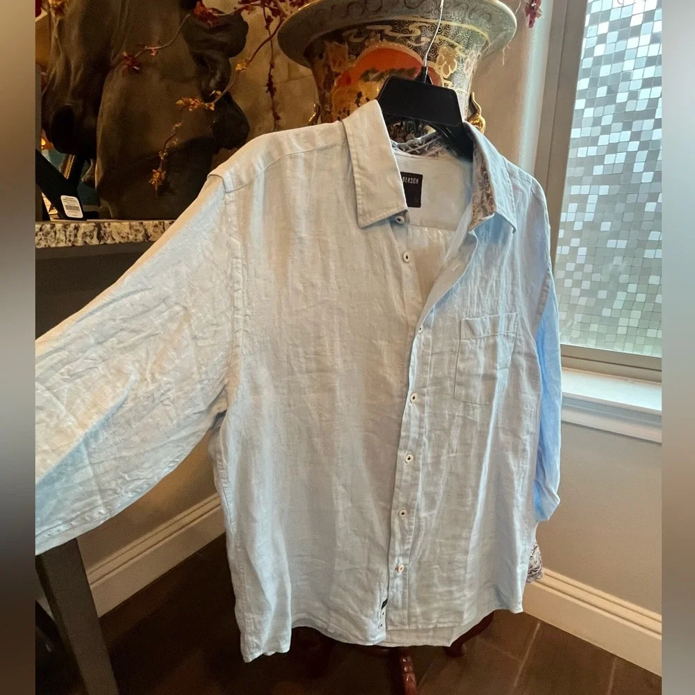 Unisex linen button down top by Benson - Picture 4 of 6